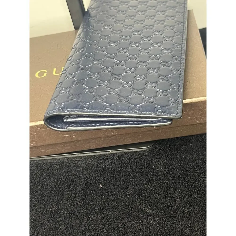 Gucci Microguccissima Navy Blue Leather Continental Wallet Long Bifold 449245